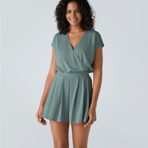 V Neck Short Sleeve Side Pocket Waffle Casual Jumpsuit - Picture 3 of 4